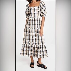 La Ven Plaid Embroidered Midi Dress XS